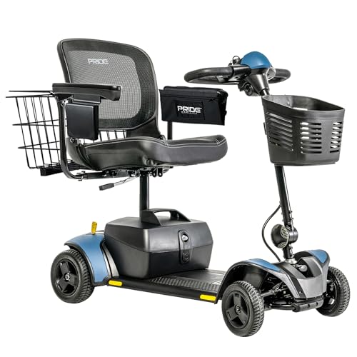 Pride Mobility Go Go Elite Traveller 2 Plus Accessories, 4-Wheel Mobility Scooter for Seniors, EZ Turn Technology, Rear Basket, Cup Holder, Saddle Bag, 300 lb Capacity, Ext Warranty (Iceberg Blue)
