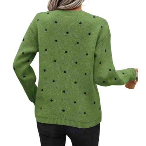 Polka Dot Sweater Women Knit Crew Neck Long Sleece Tunic Tops Polkadot Top - image 2