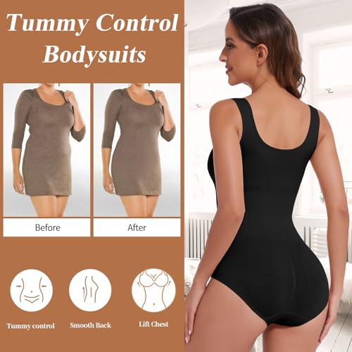 Joyshaper Shapewear Damen Body Shaper Bauchweg Shape Bodysuit Miederbody Formende Bodys Figurformende Tops Tank Schwarz-1,L
