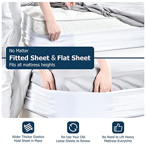 Cozary Bed Sheet Holder, Fitted Flat Bed Sheet Keeper, Wide Mattress Corner Sheet Stays Keepers, Bedsheet Rubber Band Fasteners Holders, Tight Sheet Straps Band (White,Full 54” X 75”) #TOP1