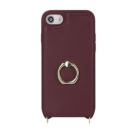 Image of for iPhone 7 Plus / 8 Plus Case with Card Holder and Strap for Women,Crossbody Lanyard,Kickstand Ring Stand,Snap Clasp,Phone Wallet Cases 5.5 inch(Wine Red)