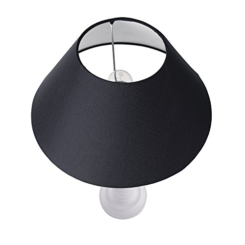 Image of Homesake Handcrafted Wooden Table Lamp for Bedroom & Living Room|Decorative Bedside Reading Lamp with Fabric Shade, E27 Holder|Bulb Included|White Floral Carved Base for Home Decor, Black