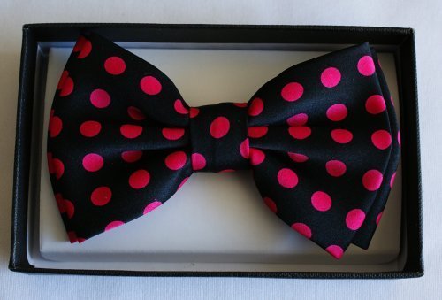 Brand New Awesome SILK FEEL "Polka Dot PINK-Black" MEN'S TUXEDO BOW TIE