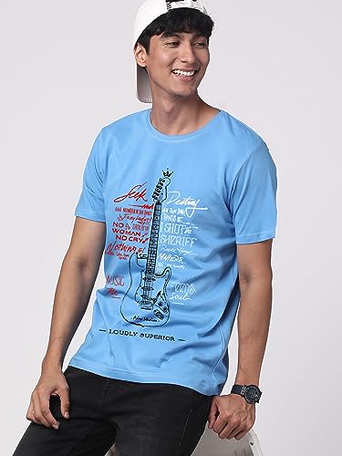 Image of ADRO Guitar Design Printed T-Shirt for Men - 100% Cotton, Regular Fit, Soft Breathable Fabric.