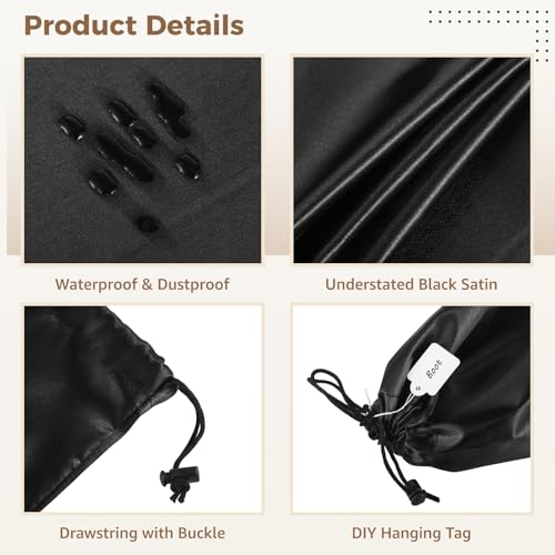 JUSTDOLIFE 14 PCS Shoe Bags for Travel, Portable Black Satin Fabric Shoe Cover for Men and Women, Shoe Bags for Storage, Drawstring Single Leather Shoe Bag with Blank Labels4