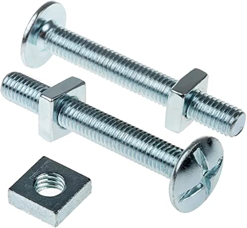 Merriway BH07603 (6 Pcs) Roofing Bolt & Nut Bright Zinc Plated Steel M8 x 100mm - Pack of 6 Pieces