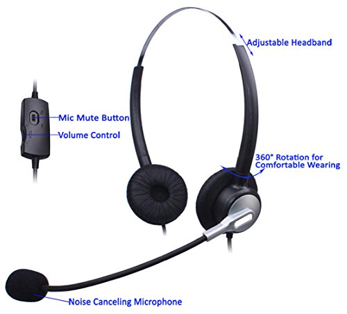 Wantek Dual Call Center Telefono Cuffia con 2,5mm Cuffia Jack + Microfono + Volume Mute Controllo per Cisco Linksys SPA SPA921 SPA922 SPA941 303 501G 502G 504G 508G 509G 525G IP Telefono(H120S01J25)