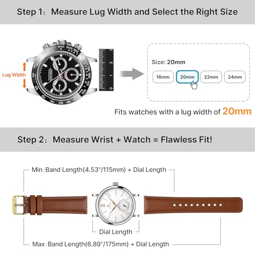 Image of Fullmosa 2 Pack 20mm Leather Watch Bands Quick Release Watch Strap for Men Women, Soft Replacement Strap Wristband with Stainless Steel Buckle,20mm Toffee Brown&gold /Black&Black