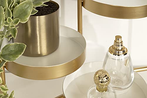 Image of Kate and Laurel Finn 3-Tiered Plant Stand; 7.25 x 7.25 x 10; White and Gold; Decorative Layered Tabletop Plant Stand for Display and Storage
