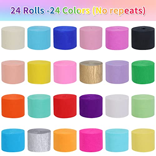Image of 24 Rolls Crepe Paper Streamers, 24 Colors Rainbow Pastel Streamers Party Supplies for Birthday Party Baby Shower Rainbow DIY Christmas Halloween Wedding Ceremony Various Large Festivals Decoration