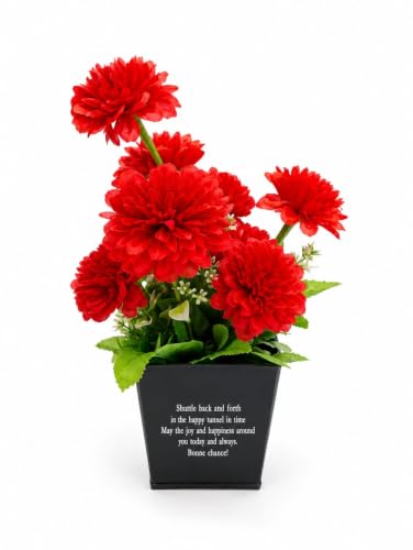 Image of Artificial Red Dahlia Flower Pot with Black Pot, 12x10 Inch