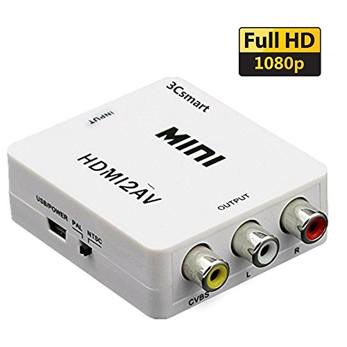 HDMI TO RCA, 3Csmart 1080P Mini HDMI TO AV Composite CVBS Video Audio Converter Adapter Supporting PAL/NTSC with USB Charge Cable for PC Laptop TV Xbox PS4 PS3 VHS VCR Camera DVD(White)