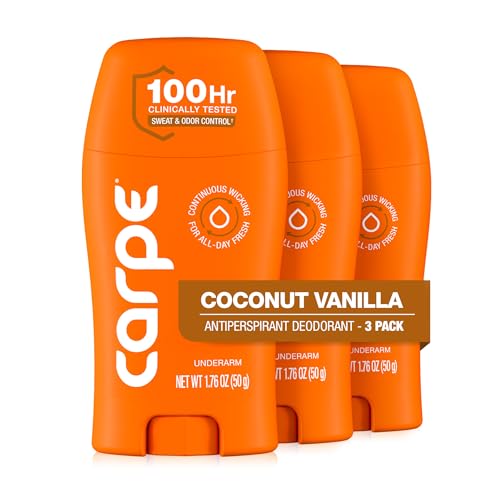Image of Carpe Underarm Antiperspirant - Coconut Vanilla Deodorant for Women - 100 Hour Sweat & Odor Control - Deodorant for Sweating - Clinical Strength Antiperspirant - Coconut Vanilla Scent - 3 Pack