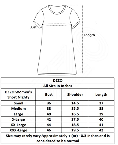 Image of DZZO Women's Cotton Pink and Blue Heart Print Knee Length Nightdress