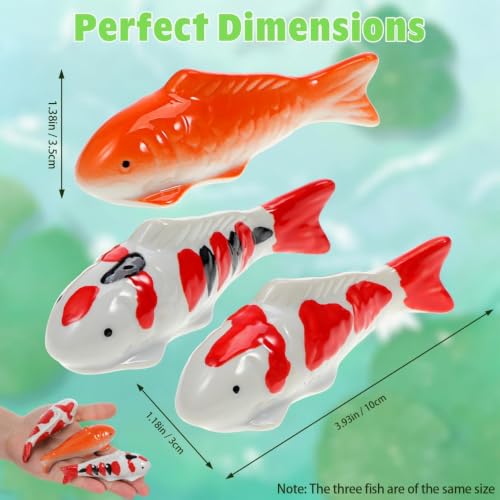 Image of Abaodam 3PCS Floating Fish Ceramic Koi Fish for Pond Fountain Garden Decor | Fake Fish china Glaze Craftsmanship Artificial Small Ceramic Figurines for Bird Bath Outdoor Water Decor