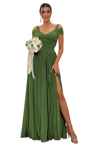 Image of SOLODISH Off The Shoulder Bridesmaid Dresses Long Chiffon Formal Evening Dresses for Women
