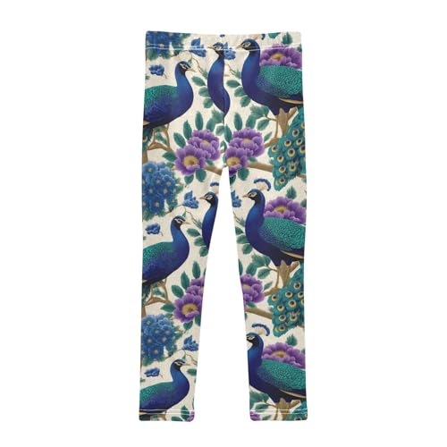 Girls Leggings Peacock Flower Tree Soft Toddler Leggings for Girls Kids Pants Size 4T-10T2