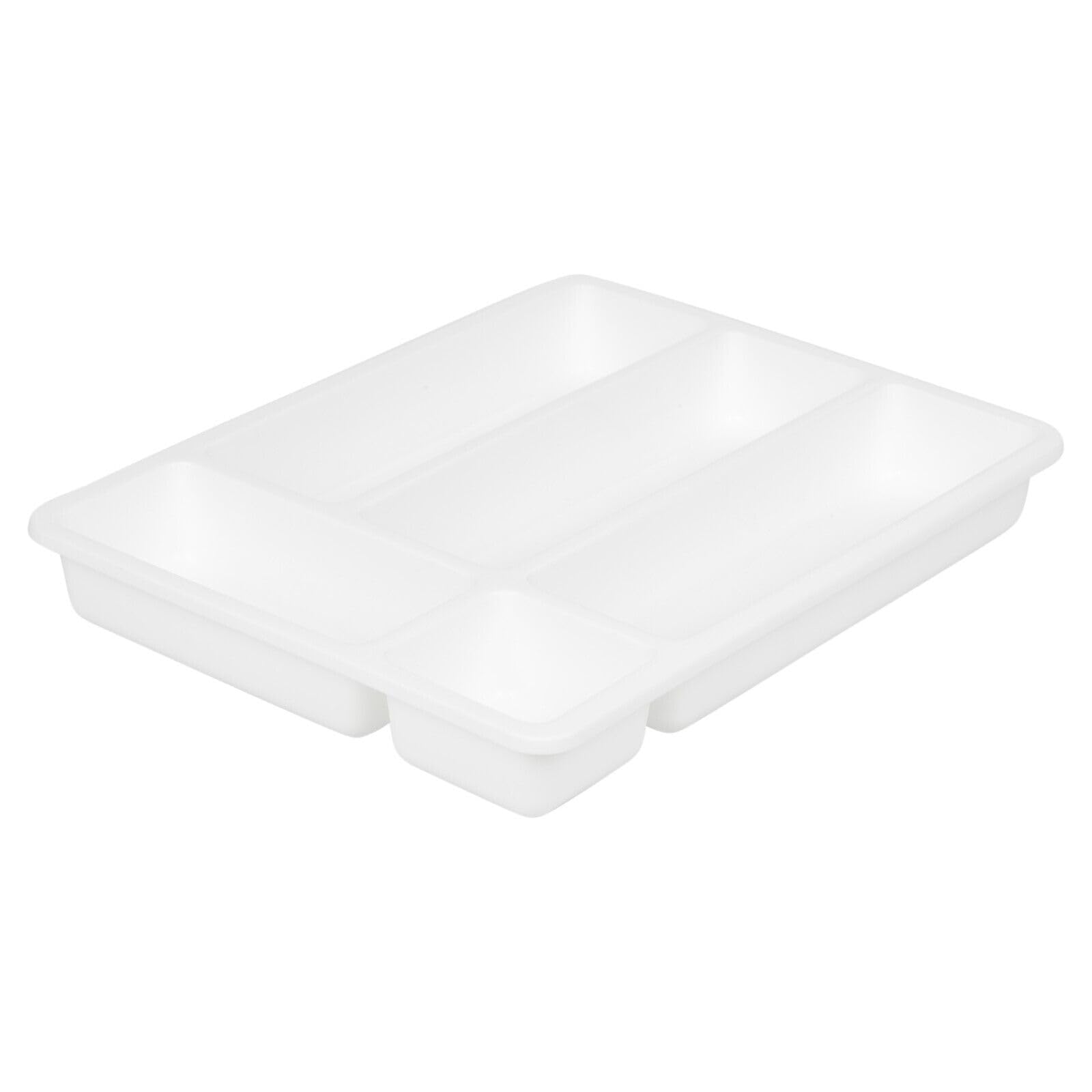 Urbnliving White Cutlery Holder Tray 5 Compartment Kitchen Plastic Flatware Utensils Organiser (White)