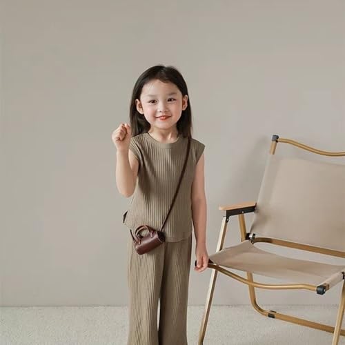 Image of TAOJIAN Baby Girls Kids Sleeveless Shirts and Wide Leg Pants Summer Clothes Sets