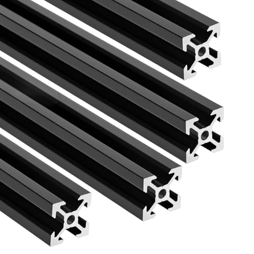 QWORK® 4 piezas perfil de aluminio 2020 tipo V de 300 mm, carril lineal anodizado, para impresoras 3D, fresadoras CNC, fabricación de muebles,negro