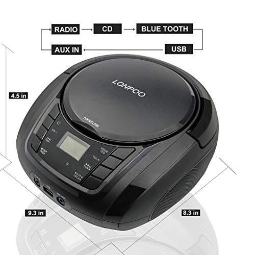 image for LONPOO Portable CD MP3 Player Boombox丨FM Radio丨Bluetooth2.0, USB2.