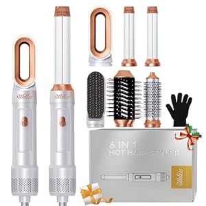 Sèche-Cheveux & Air Styler Pro, UKLISS Airbrush 6-en-1 avec Sèche-Cheveux Professionnel 1000W, Boucleur Automatique, Fer à Lisser, Brosse Thermique, Brosse Soufflante - Blanc