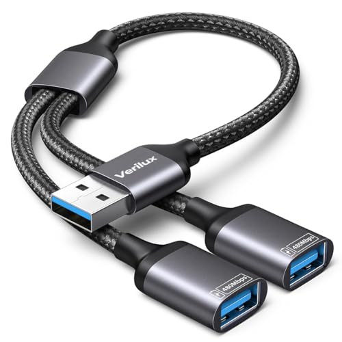 Image of Verilux USB Splitter 1 in 2 Out, 2-in-1 A to A Cable with A Double Dual Port for Charging & 480Mbps Data Sync, Fast Speed USB 2.0 Splitter Adapter for Laptop, PC, Smart TV, Desktop, Mac, PS