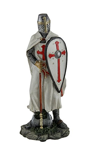 Zeckos Knights Templar Medieval Armored Crusader with Sword and Shield Statue