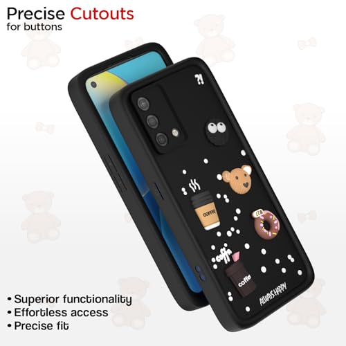 Image of Pikkme Back Cover for Oppo A74 5G | Cute Fun Cartoon 3D Bear Silicone Full Body Protection Bumper Case (Black)