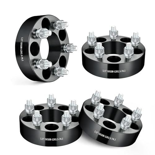 EVIL ENERGY 5x108 Wheel Spacers 1.5 inch Compatible with Ford Fusion 2013-2020, 5x108 mm 5 Lugs 74.1 mm Hub Bore M12x1.5 Studs Black, Not Hubcentric