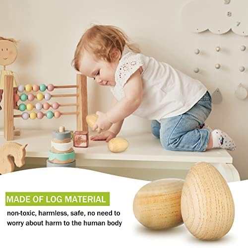 2 Pcs Easter Wood Egg Shakers Musical Percussion Instrument Natural Wooden Egg Maracas Music Maraca Percussion Shakers for Musical Education Party Classroom Prizes Easter Gift