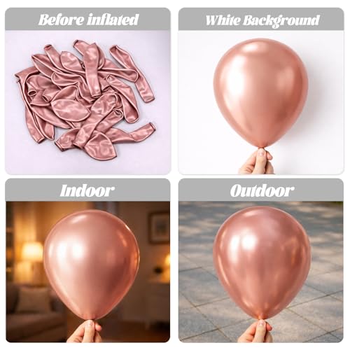 Image of Voircoloria 105pcs Metallic Rose Gold Balloons 12inch Chrome Rose Gold Balloons for Boys Girls Birthday Baby Shower Gender Reveal Wedding Decorations