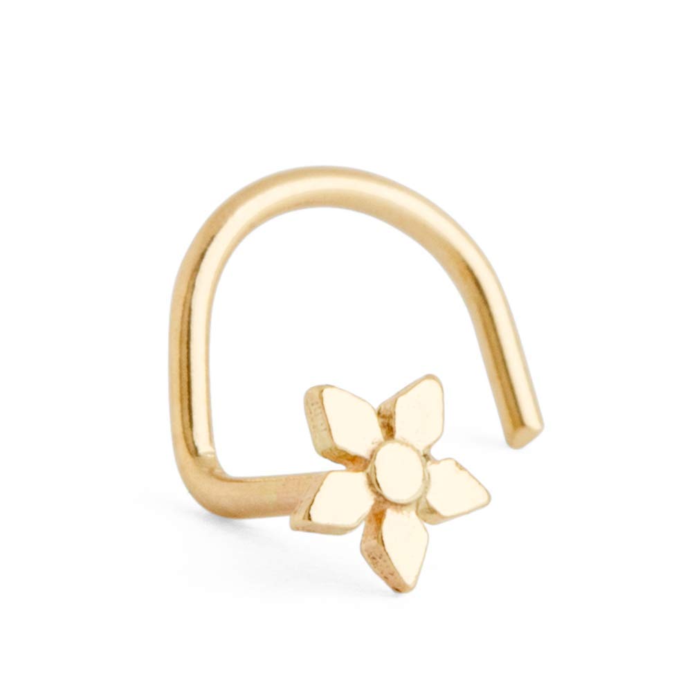 Gold flower Nose Stud, 14k Solid Yellow, White or Rose Gold Tiny Cute Piercing Nose Stud, Indian Minimalist Artisan Handmade Tribal Boho Piercing Nature Jewelry, L Shaped or Screw Bend, 22g, 20g, 18g