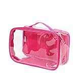 Small Clear Travel Packing Cube/See Through PVC Plastic Pouch for Carry On Suitcase, Backpack or Diaper Bag/Transparent Multipurpose Accessories, Makeup & Underwear Organizer w/Handle (Pink)