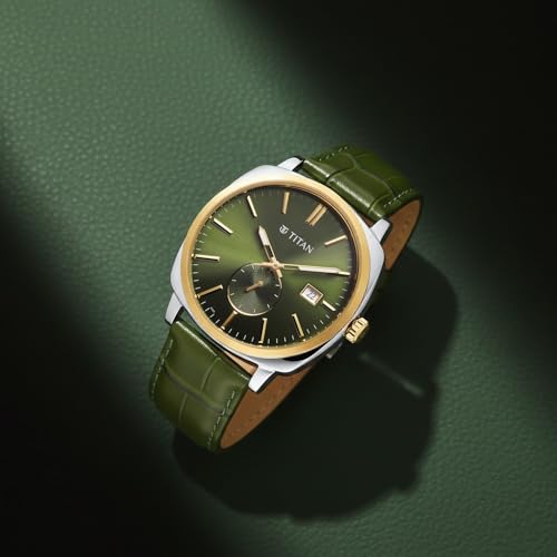 Image of Titan Classique Suave 2.0 Analog with Green Dial Green Leather Strap Watch for Men - 90189BL01
