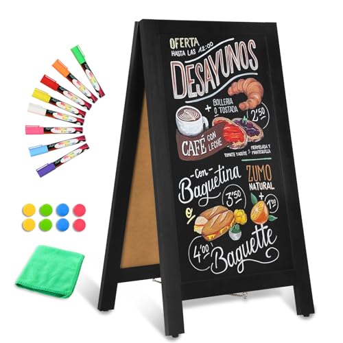 Image of Double-Sided Magnetic 40 inch x 20 inch Black Chalk Board Sign Board | Wooden A-Frame Sign, Sandwich Board Signs Outdoor, Chalkboard Easel, Menu Board for Restaurant, Business or Wedding