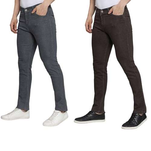 Image of DAIS Men's Stretchable Slim Fit Mid Rise Jeans, Pack of 2, (Combo of 2 Jeans)