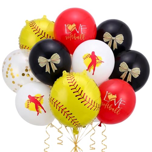 Civaner 60 Pcs Softball Party Balloons Decorations 12 Inch Softball Rubber Balloons with Ribbons for Sports Ball Theme Birthdays Party Baby Shower Decoration