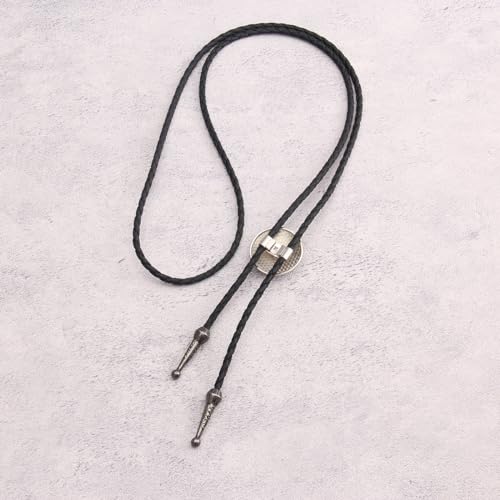 Image of GelConnie Bolo Tie for Men Women Western Cowboy Turquoise Leather Necktie | Natural Stone Bolo Tie Necklace for Women Rodeo Cowboy Leather Necktie Native American Western Cowgirl Ties Adjustable Cord