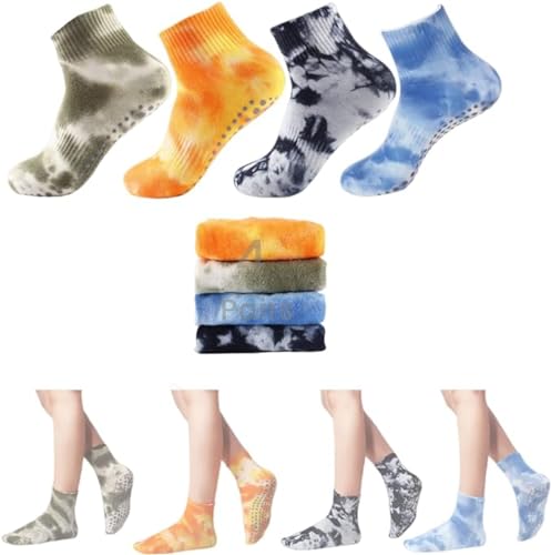 VAZZIC Women's Tie Dye Sport Socks - 1/4/5/6 Pairs Non Slip Grip Cushioned Crew & Long Floor Socks - Main Image