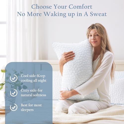 Luxe Linen Reversible Soft & Cooling Bed Pillow for Sleeping Set of 2, Queen Cozy Bamboo Rayon Pillow for Side, Back & Stomach Sleepers, PE Cooling Adjustable Shredded Memory Foam Pillows 20"*30" - Image 7