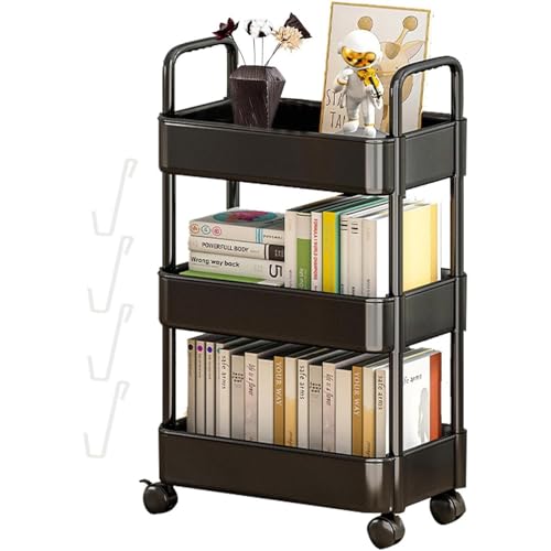 Carrito organizador de almacenamiento de 3 niveles para cocina, baño, oficina, lavandería, maquillaje, carrito utilitario negro con carrito rodante
