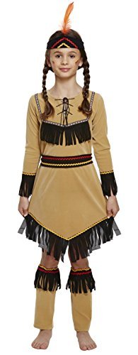 Fancy Me Ragazze Nativi Americani Rosso Squaw Indiano Festa del Libro Costume Vestito 4-12 Anni - Marrone, Marrone, 7-9 Years