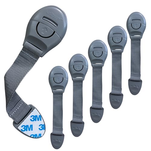 Image of KidDough Furniture Safety Locks for Kids, Child Safety Locks for Drawers, Cabinets, Fridge, Cupboard Lock, Baby Proofing Product, Strong and Adhesive Safety Locks (Grey, 6 Grey Locks)