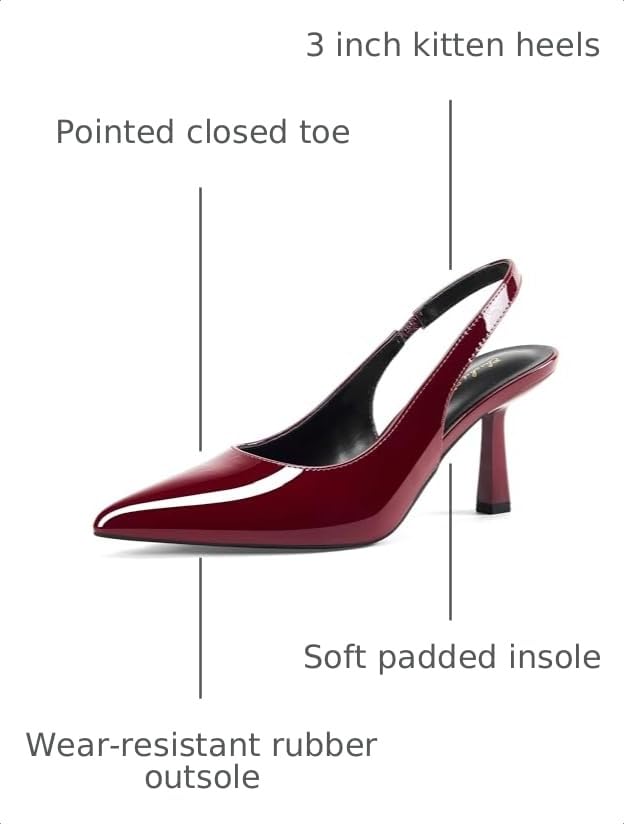 Image of Elisabet Tang Women's Kitten Heel Slingback Low Pumps 3 Inches Stiletto Pointed Closed Toe Elegant Dressy Bridal Wedding Party Shoes
