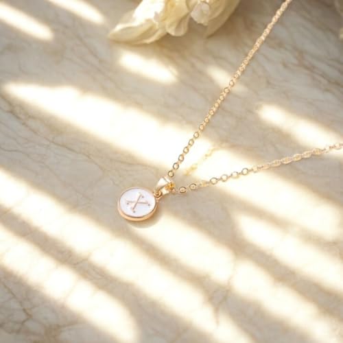 Image of Giftana Alphabet Locket with Chain, White Enamel Letter A-Z Pendant Necklace for Girls, Personalized Initial Name Gold Plated Pendant Necklace Gift for Girlfriend, Valentines Day Gifts for Woman