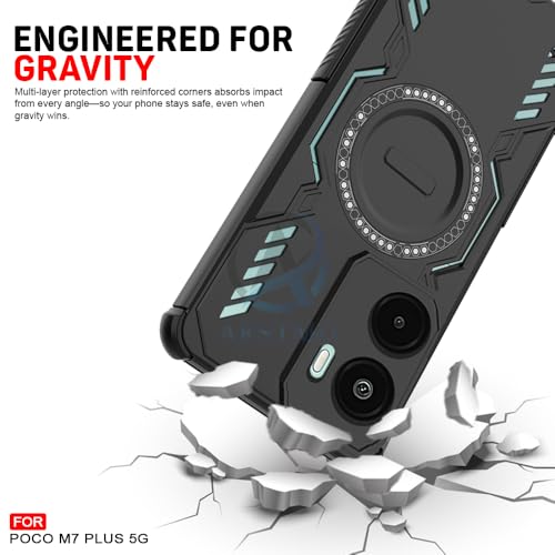 Image of AESTMO Back Case Cover for Poco M7 Plus 5G | Magnetic Case with Built-in Metal Ring | Compatible with MagSafe Accessories | Shockproof Hybrid (PC + TPU, Black)