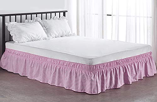 Bed Skirt Ruffle Wrap Around Elastic Bed Shirts Without Bed Surface Bed Skirts Twin/Full/Queen/King Home Hotel Use (Color : Pink, Size : 150X200+38)
