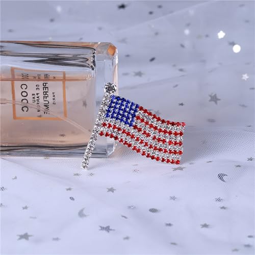 Image of Rhinestone Waving USA Flag Brooch Pin for Men Women Silver Tone Fashion Crystal 4th of July American Patriotic Medal Blue Red Enamel Brooches Dress Accessories Veterans Independence Memorial Day Jewelry