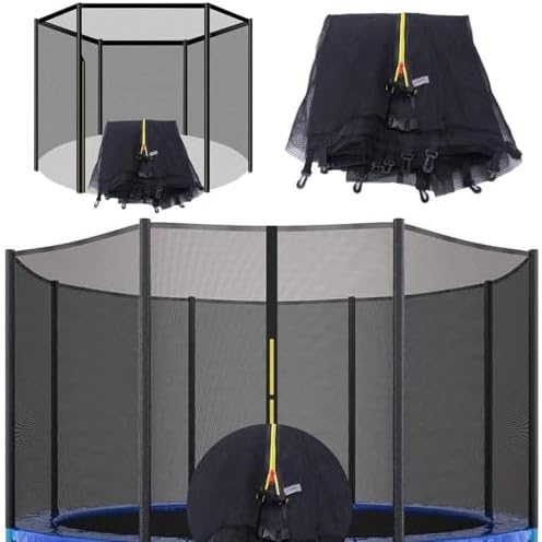 6/8/10/12/13/14/16 FT Trampoline Net, Replacement Shell Safety Net for Straight Pole Round Frame Trampoline, Nylon Barrier Net Parts with Double Zips and Protective Buckles, Net Only(12ft-6 Poles)